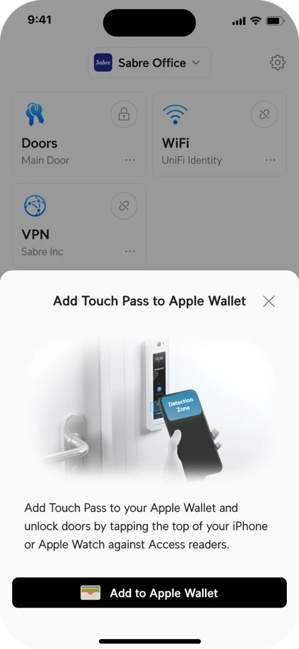 The Access app offering to add a Touch Pass to Apple Wallet