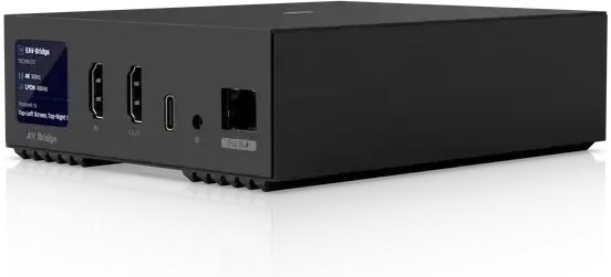 Sends picture and sound over network cable, for a screen a long way from the source