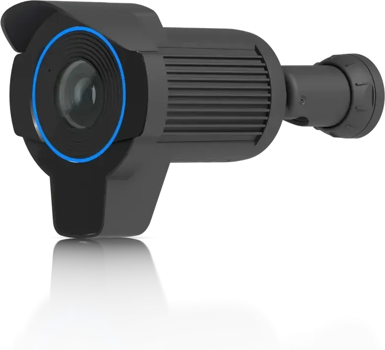 A long-lens camera on its bracket