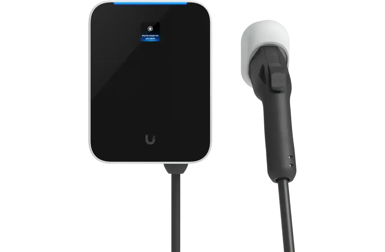 A charging point with its connector alongside