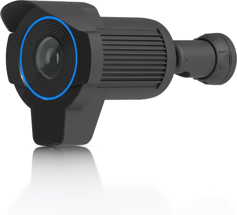 A long-lens camera on its bracket