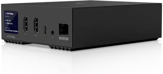 Sends picture and sound over network cable, for a screen a long way from the source
